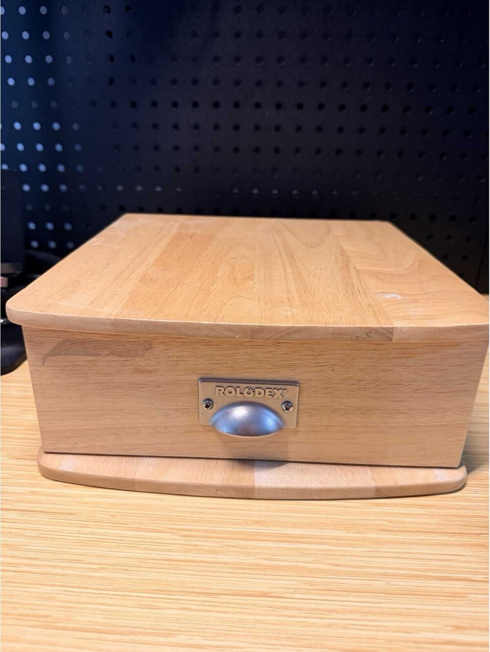 Vintage ROLODEX Wooden Desk Top Organizer Built-In Card File Storage Pen Drawer